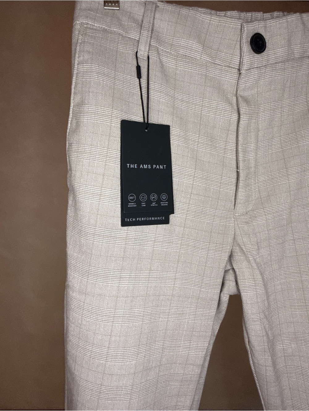 Denim & Flower Men's The AMS Pant - Performance Chinos in Light Beige Plaid
